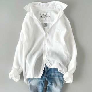 【Sサイズ】フランクアンドアイリーン リネン100％ スキッパーシャツ ホワイト