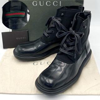 グッチ(Gucci)の美品　グッチ　ショートブーツ　シェリーライン　レースアップ　レザー　黒　専用箱(ブーツ)