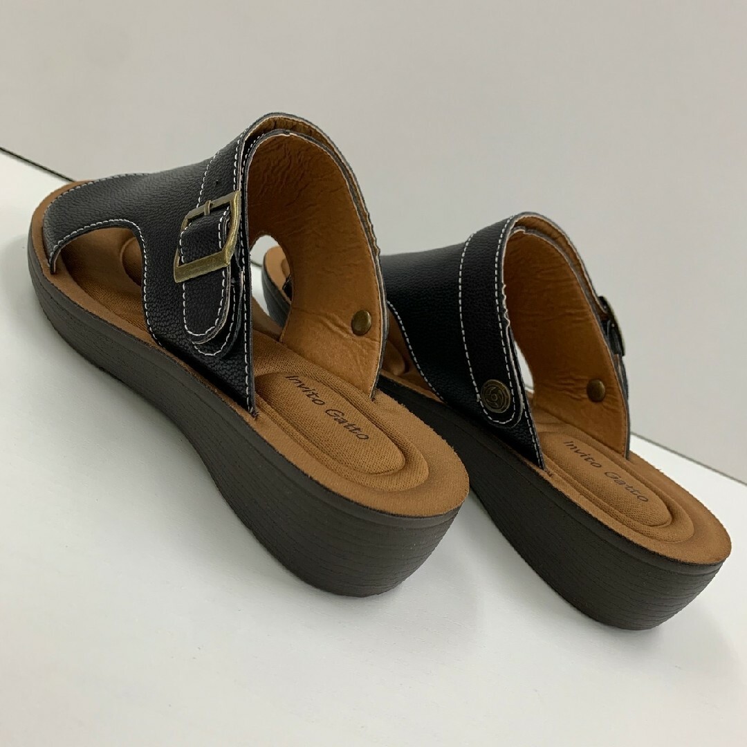 L/23.5-24.0cm レディース 新品カットアウトサボ サンダル　黒 レディースの靴/シューズ(サンダル)の商品写真