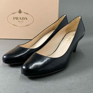 PRADA - 2e18 【美品】 PRADA プラダ プレーントゥ レザーパンプス CALZAYURE DONNA ブラック レザー 37 1/2 レディース 女性靴