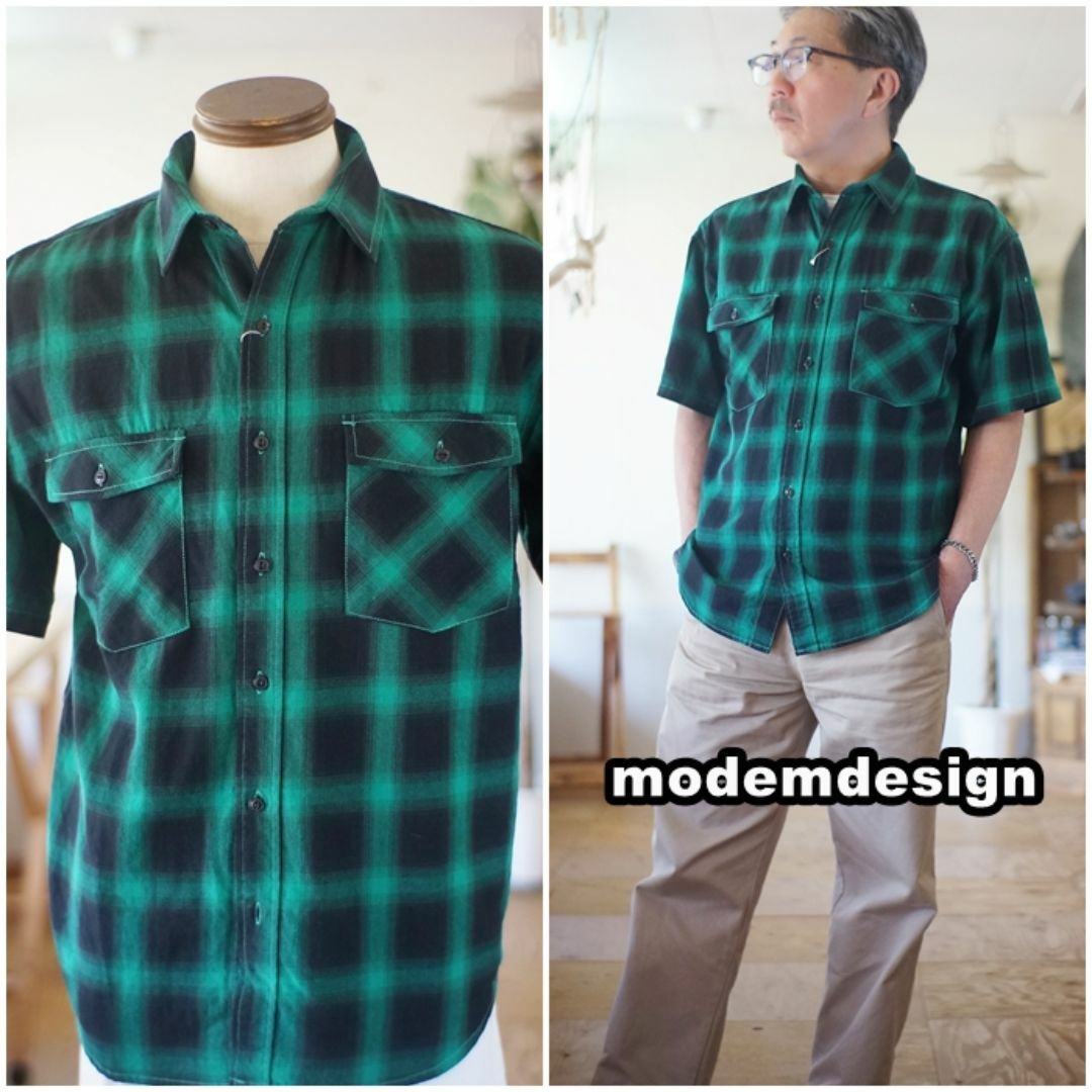 modem design(モデムデザイン)のmodemdesign モデムデザイン　半袖オンブレチェックシャツ　L メンズのトップス(シャツ)の商品写真