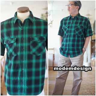 モデムデザイン(modem design)のmodemdesign モデムデザイン　半袖オンブレチェックシャツ　L(シャツ)