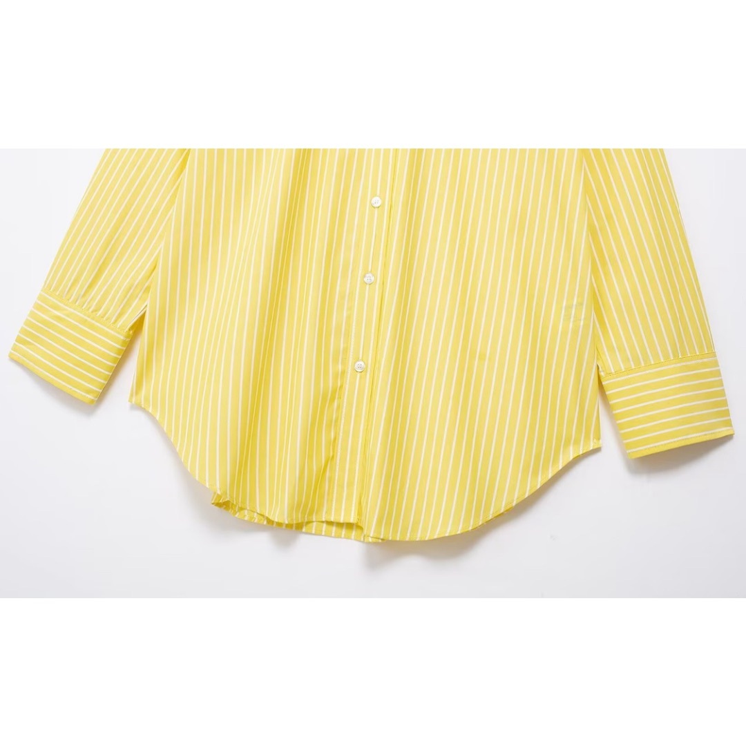 🥗5月新作🍒14346◆yellow ストライプ 柄 シャツ ブラウス レディースのトップス(シャツ/ブラウス(長袖/七分))の商品写真