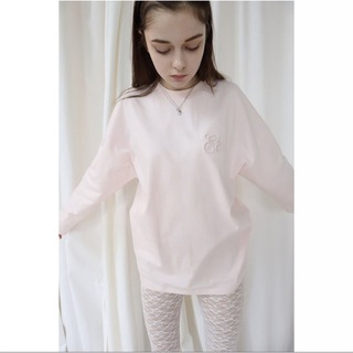Eé embroidery big long tee baby pink