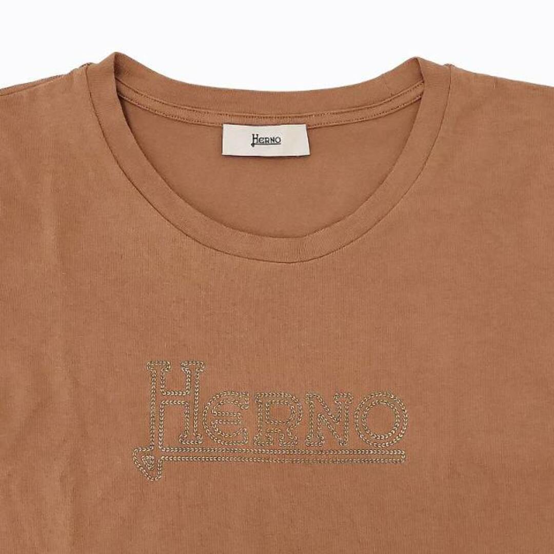 HERNO(ヘルノ)のヘルノ ロゴ Tシャツ カットソー クルーネック ショートスリーブ 半袖 茶 レディースのトップス(Tシャツ(半袖/袖なし))の商品写真