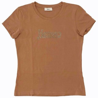 HERNO - ヘルノ ロゴ Tシャツ カットソー クルーネック ショートスリーブ 半袖 茶