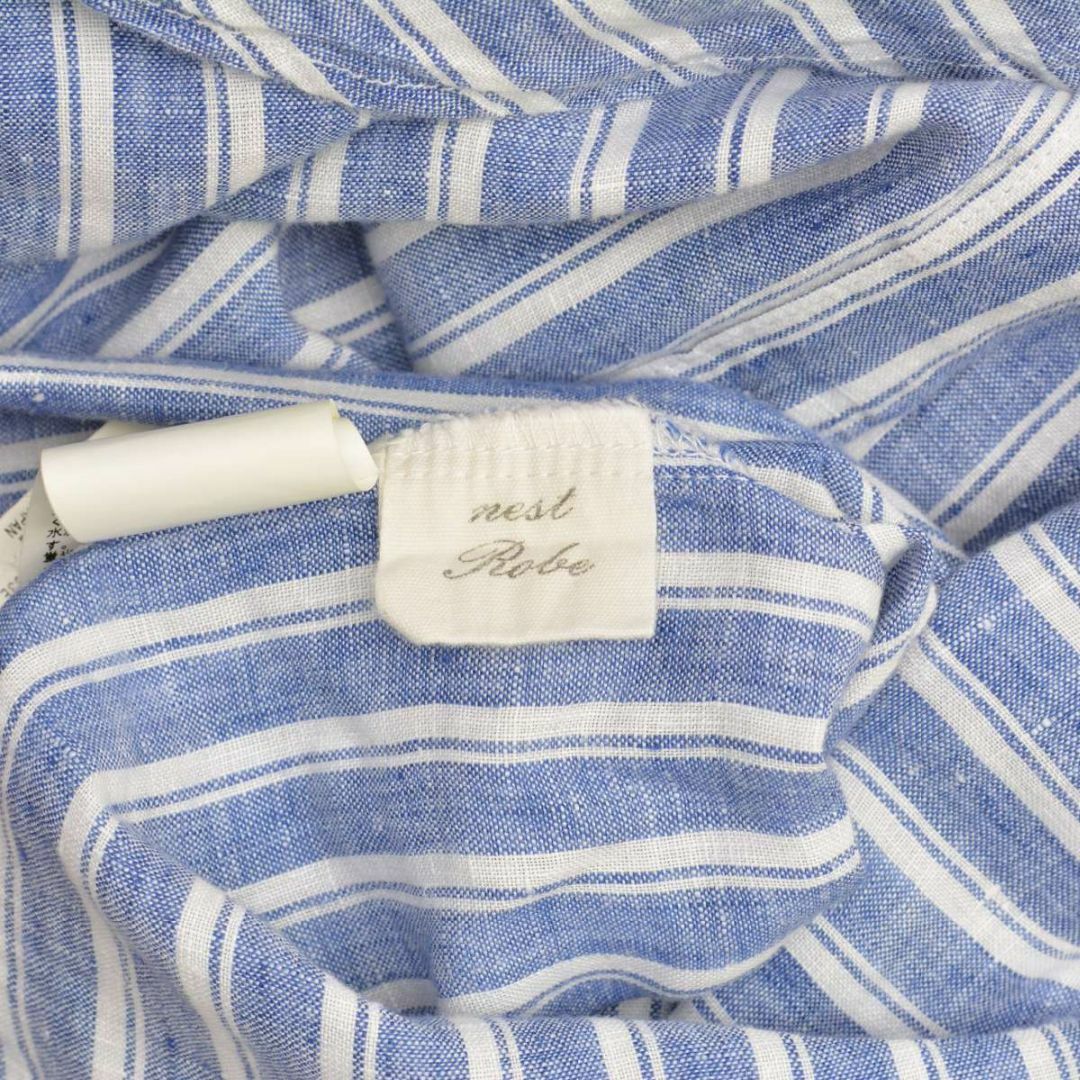 nest Robe(ネストローブ)の【nestRobe】ストライプ リネンシャツ七分袖ワンピース レディースのワンピース(ひざ丈ワンピース)の商品写真
