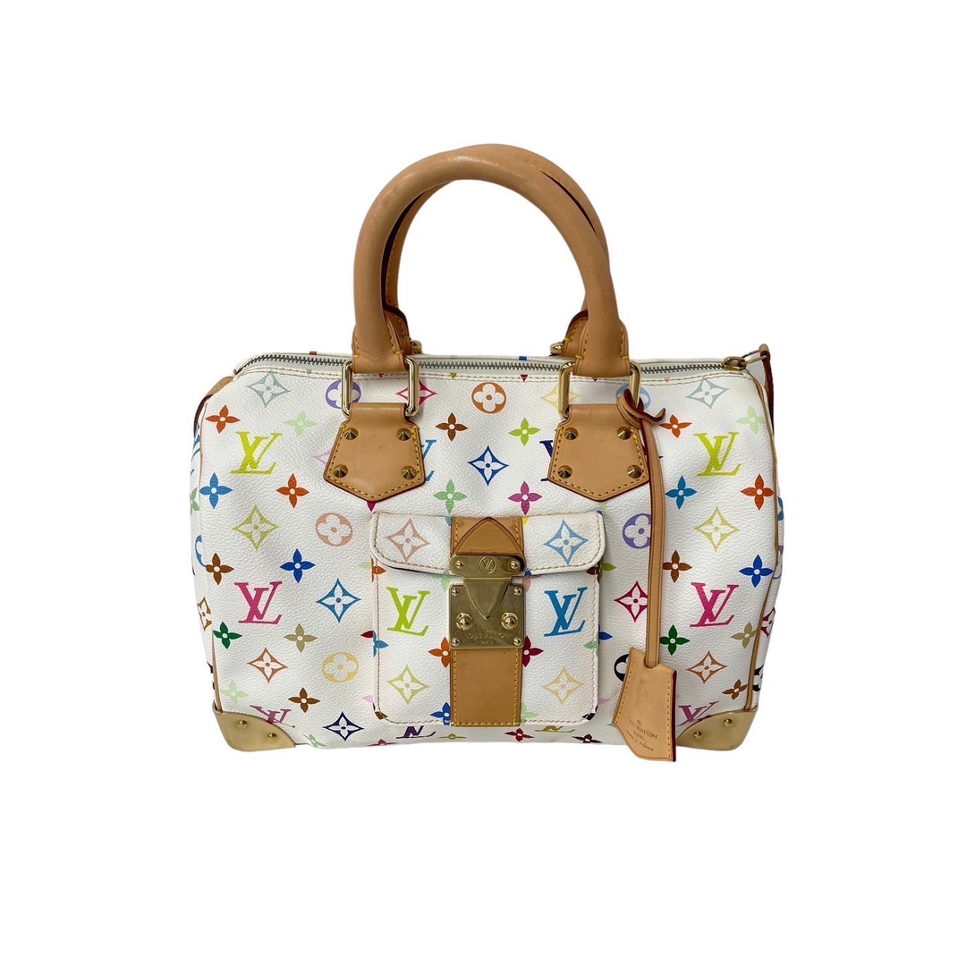 LOUIS VUITTON(ルイヴィトン)の極美品 LOUIS VUITTON ルイ ヴィトン ハンドバッグ スピーディ30 村上隆 M92643 PVC レザー ホワイト マルチカラー 中古 63836 レディースのバッグ(ハンドバッグ)の商品写真