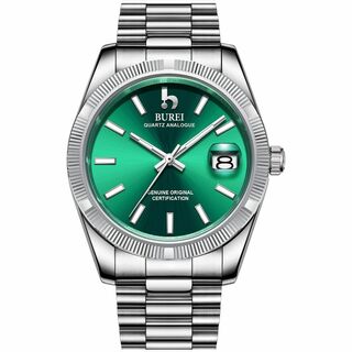 【色: 銀-緑い2】[BUREI]メンズ 腕時計 アナログ 人気 ブランド 紳士(その他)