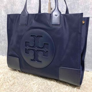 トリーバーチ(Tory Burch)の【美品】トリーバーチ　トートバッグ　エラ　ネイビー　レザー　ナイロン　ビジネス(トートバッグ)