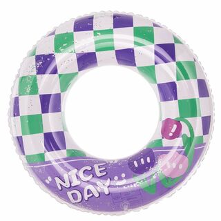 【色: 紫と緑】浮き輪 大人用 かわいい市松模様 直径80cm 浮輪リング型 夏