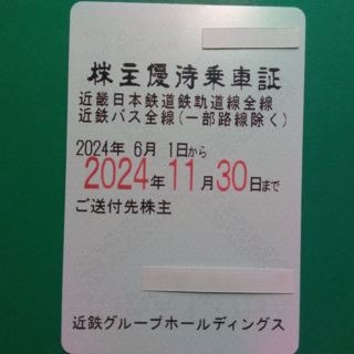 近鉄 株主優待 電車バス全線 乗車証 2024.11.30まで ♪