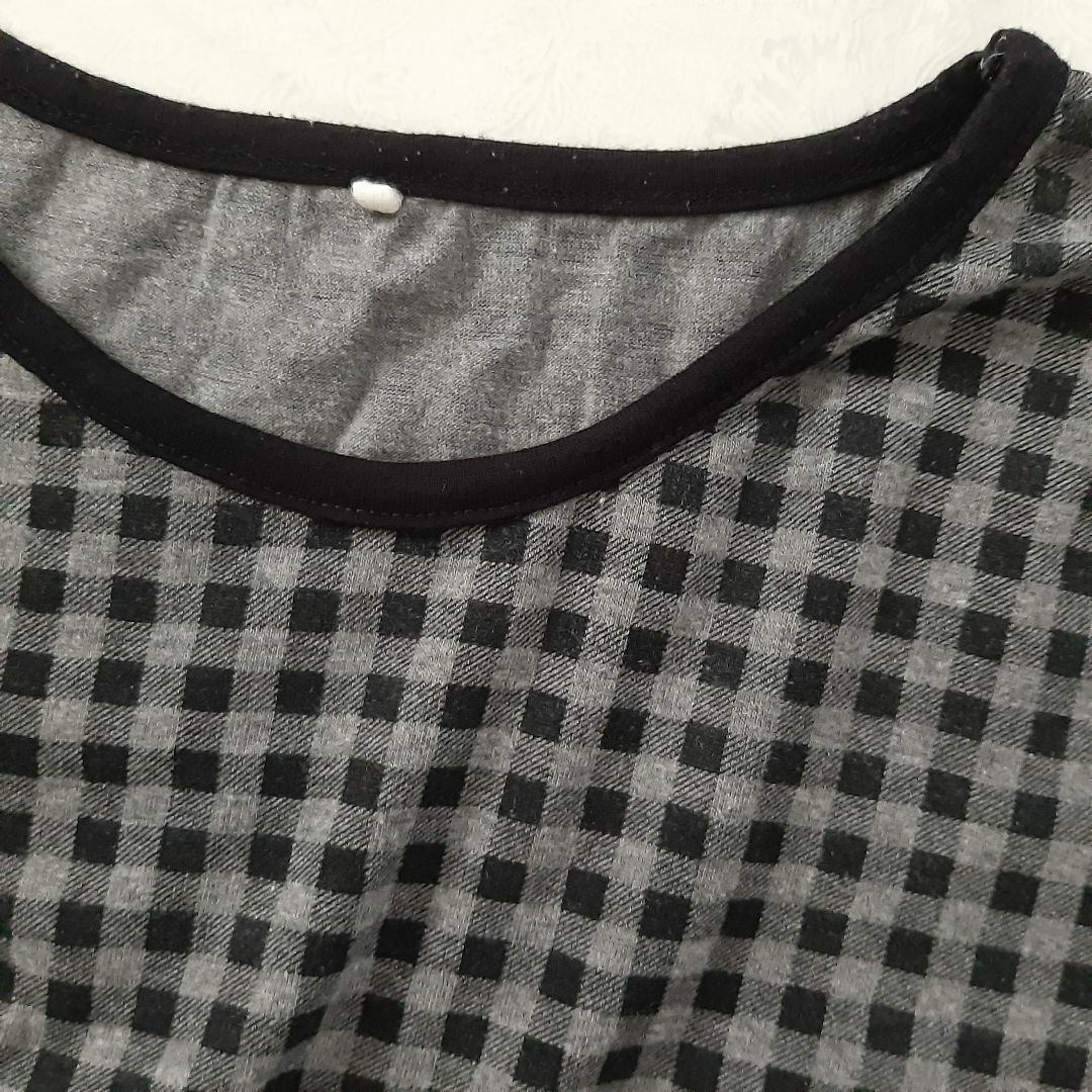 Aライン トップス チュニック 半袖 tシャツ M L チェック ブラック 黒 レディースのトップス(チュニック)の商品写真