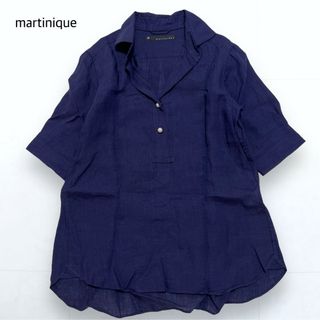 martinique - 極美品＊マルティニーク リネン100 パールボタン スキッパー シャツ 紺 2