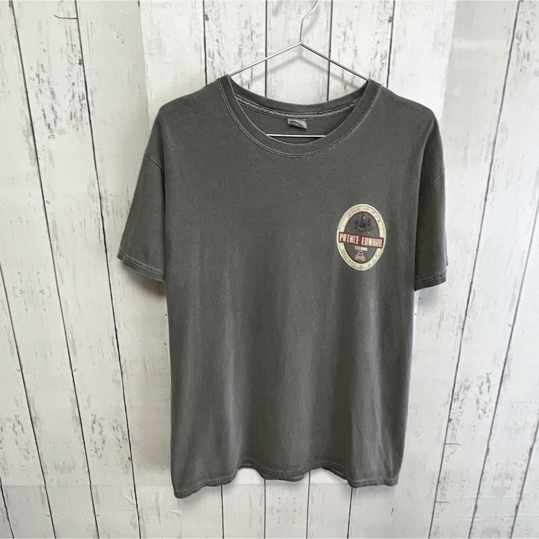USA古着　Tシャツ　S　グレー　プリント　海賊　ドクロ　スカル　プリント　ロゴ メンズのトップス(Tシャツ/カットソー(半袖/袖なし))の商品写真