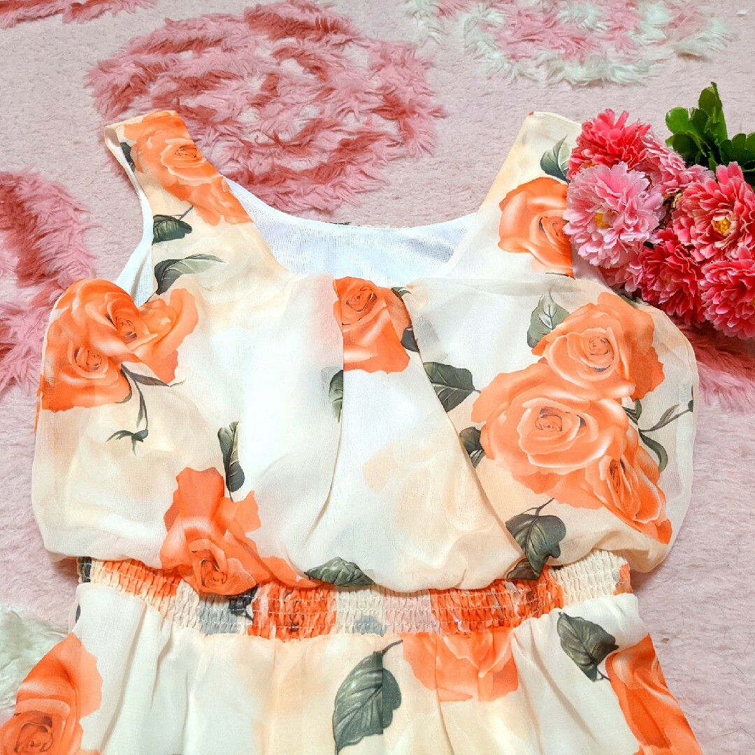 DaTuRa(ダチュラ)のDaTuRa❤ベージュ×オレンジ♥花柄♥グラデーション♥ドレス♥ワンピ レディースのワンピース(ミニワンピース)の商品写真