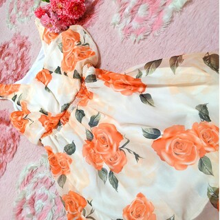 DaTuRa❤ベージュ×オレンジ♥花柄♥グラデーション♥ドレス♥ワンピ