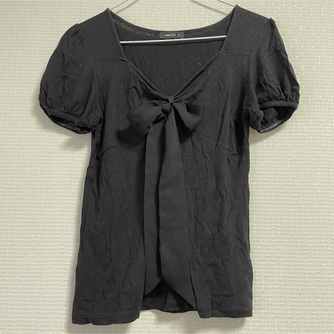 Tシャツ　ブラック　M リボン レディースのトップス(Tシャツ(半袖/袖なし))の商品写真
