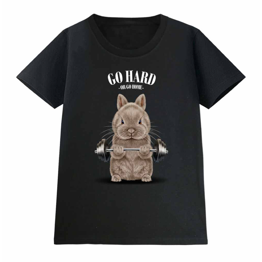 【筋トレ ネザーランドドワーフ うさぎ ベージュ】Tシャツ メンズ レディース レディースのトップス(Tシャツ(半袖/袖なし))の商品写真