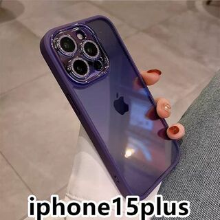 iphone15plusケース レンズ保護 透明 韓国 紫125(iPhoneケース)