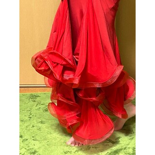 社交ダンススカート赤L(ロングスカート)