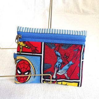 手作り☆ハンカチ&ポケットティッシュポーチ☆スパイダーマン☆赤青(外出用品)