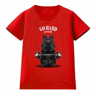 【筋トレ ジム ネザーランドドワーフ ウサギ ブラック】Tシャツ メンズ(Tシャツ(半袖/袖なし))