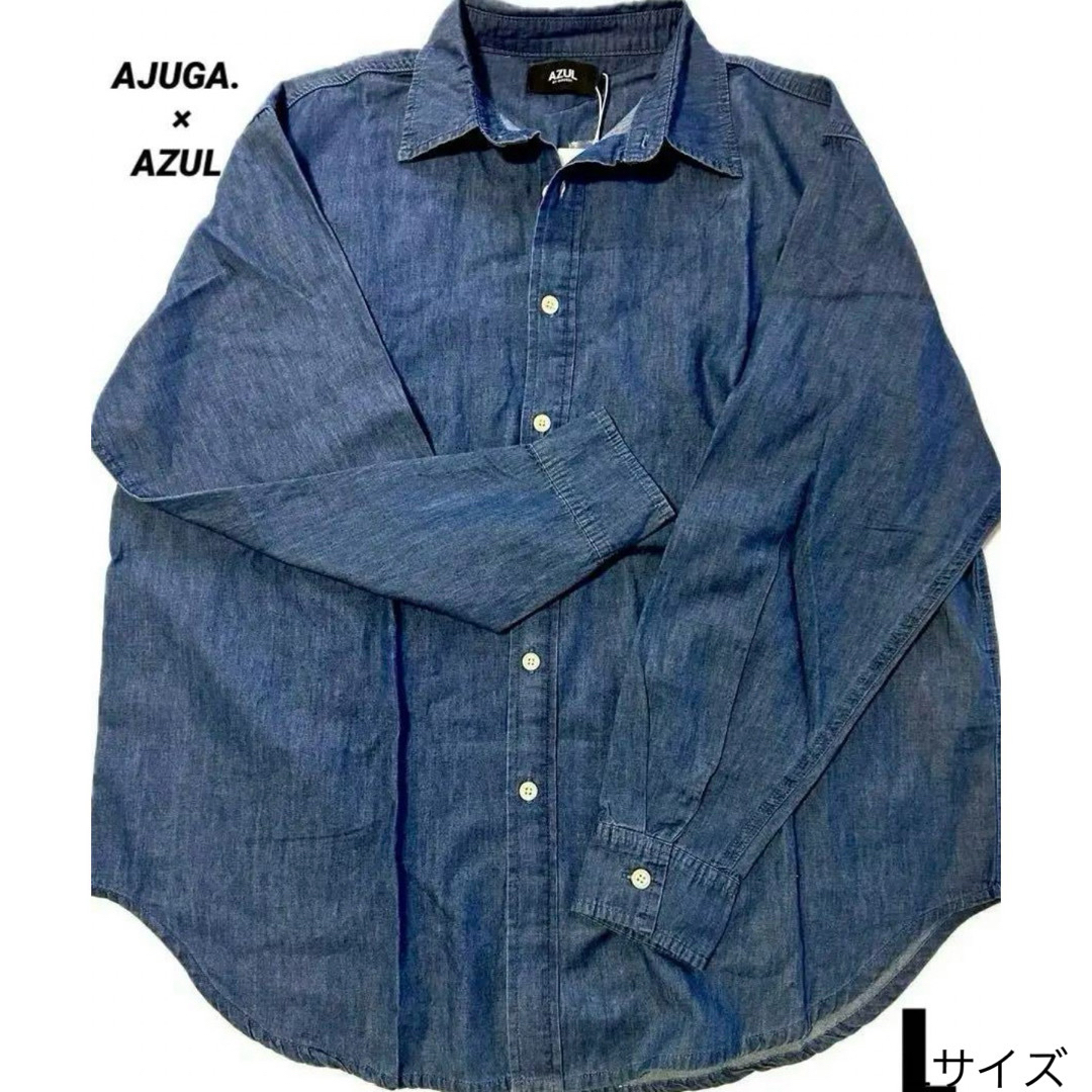 AZUL by moussy(アズールバイマウジー)の【新品・未使用】AJUGA.×AZULデニムシャツ(ミッキー)  Lサイズ メンズのトップス(シャツ)の商品写真