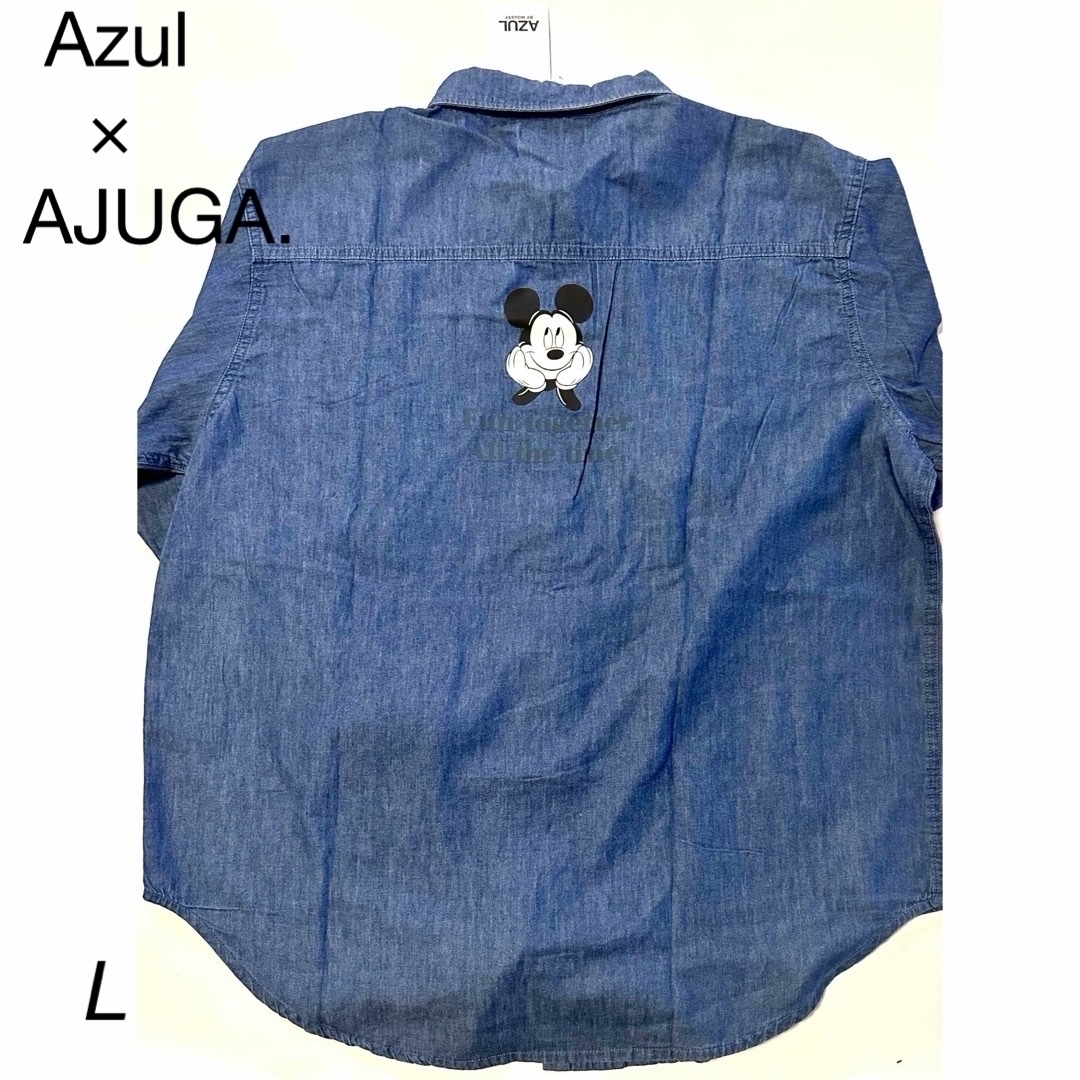 AZUL by moussy(アズールバイマウジー)の【新品・未使用】AJUGA.×AZULデニムシャツ(ミッキー)  Lサイズ メンズのトップス(シャツ)の商品写真