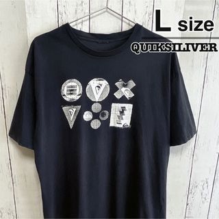 クイックシルバー(QUIKSILVER)のQUIKSILVER　Tシャツ　L　ネイビー　ダークグレー　プリント　USA古着(Tシャツ/カットソー(半袖/袖なし))