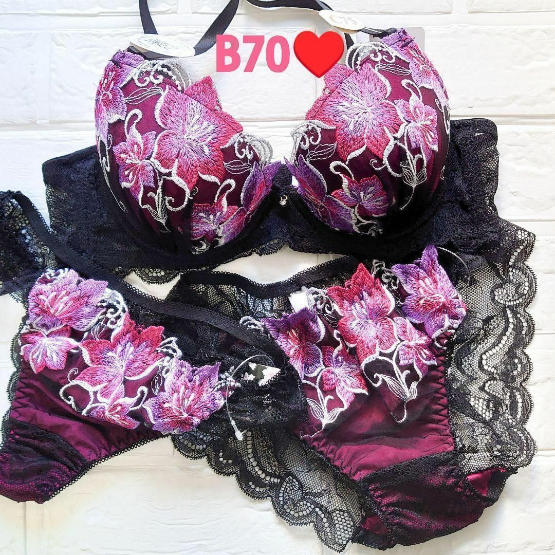 J3☆B70 ブラジャー＆Mサイズ Tバック＆ショーツ3点セットブラック×ピンク レディースの下着/アンダーウェア(ブラ&ショーツセット)の商品写真