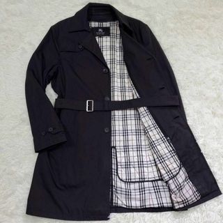 バーバリーブラックレーベル(BURBERRY BLACK LABEL)の美品 L バーバリー ブラックレーベル トレンチ キルティング ノバチェック 黒(トレンチコート)