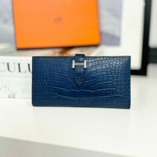 エルメス(Hermes)のHERMES エルメス ベアン アリゲーターマット ブルー(財布)