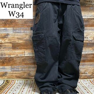ラングラー(Wrangler)のラングラーダブルニーカーゴパンツペインターパンツw34オーバーサイズ黒ブラック(ワークパンツ/カーゴパンツ)