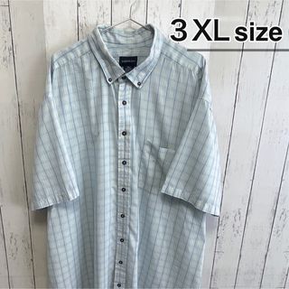 シャツ(shirts)のUSA古着　半袖シャツ　3XLサイズ　チェック柄　ライトブルー　水色　ホワイト(シャツ)