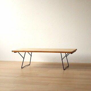 アンティーク 木製 折り畳み ローテーブル ちゃぶ台 古家具 レトロ 鉄脚(折たたみテーブル)