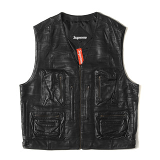 Supreme - 新品 Supreme シュプリーム ベスト サイズ:L 23SS パッチワーク ラムレザー カーゴベスト Patchwork Leather Cargo Vest ブラック 黒 トップス レイヤードスタイル【メンズ】