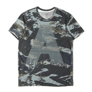 ARMANI EXCHANGE アルマーニエクスチェンジ Tシャツ サイズ:M AX アルファベット プリント カモ クルーネック 半袖Tシャツ 総柄 カーキ ブラック ライトブルー トップス カットソー【メンズ】【中古】