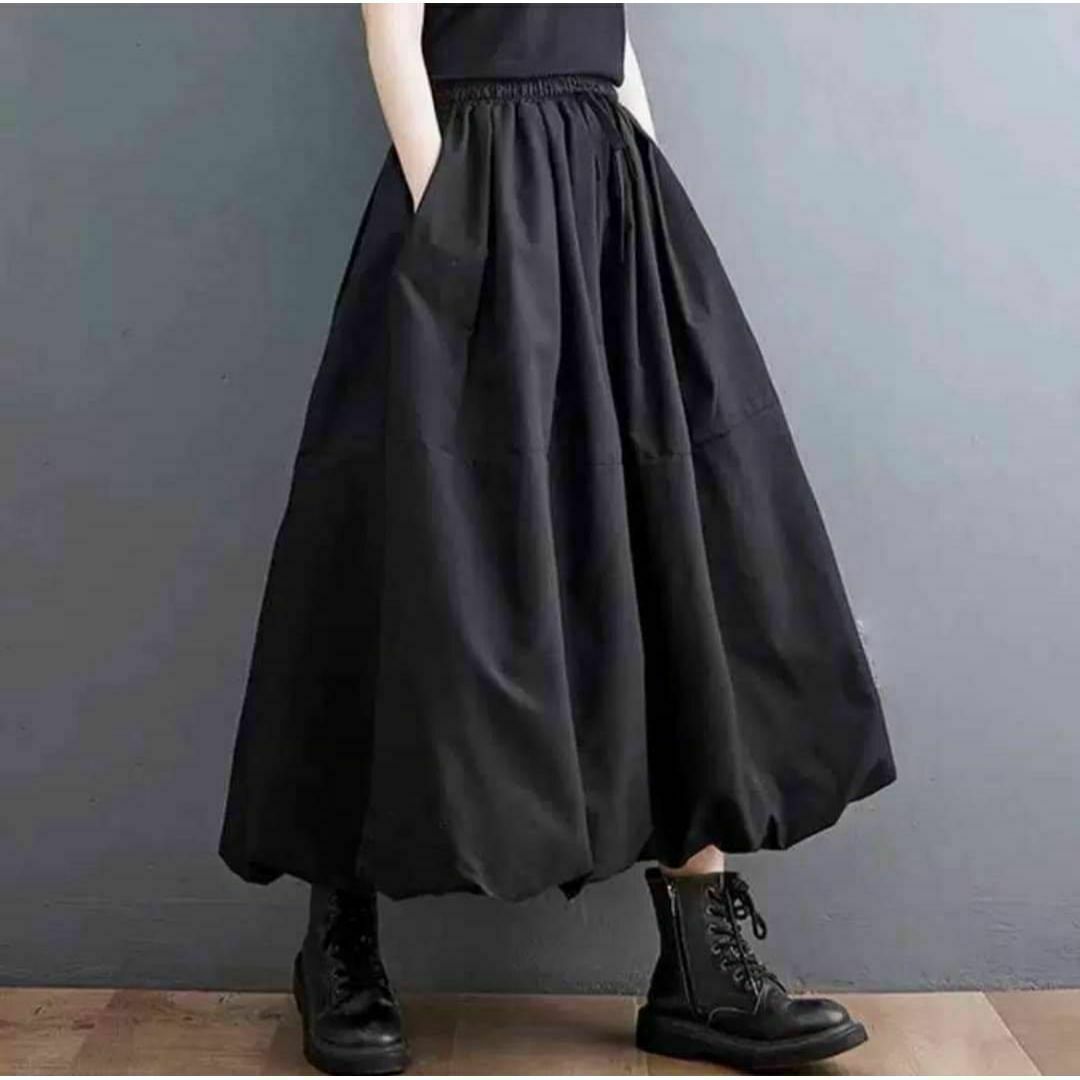 ゆったり ロング バルーン スカート Ｌ黒 フレアスカート マキシ ブラック レディースのスカート(ロングスカート)の商品写真