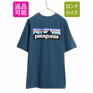 パタゴニア(patagonia)のパタゴニア 両面 プリント 半袖 Tシャツ メンズ L / Patagonia アウトドア P6 ボックスロゴ バックプリント クルーネック ブルー グリーン(Tシャツ/カットソー(半袖/袖なし))
