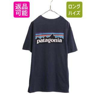 パタゴニア(patagonia)のUSA製 パタゴニア 両面 プリント 半袖 Tシャツ メンズ L / 古着 Patagonia アウトドア P-6 バックプリント ボックスロゴ クルーネック 紺(Tシャツ/カットソー(半袖/袖なし))