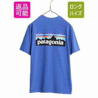 パタゴニア(patagonia)の21年製 パタゴニア ポケット付き 両面 プリント 半袖 Tシャツ メンズ S / Patagonia アウトドア ポケT P6 ボックスロゴ バックプリント 青(Tシャツ/カットソー(半袖/袖なし))