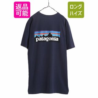 パタゴニア(patagonia)の18年製 パタゴニア 両面 プリント 半袖 Tシャツ メンズ XL Patagonia アウトドア 大きいサイズ P-6 ボックスロゴ バックプリント ネイビー(Tシャツ/カットソー(半袖/袖なし))