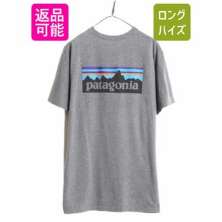 パタゴニア(patagonia)の19年製 パタゴニア ポケット付き 両面 プリント 半袖 Tシャツ メンズ L / Patagonia アウトドア ポケT P6 ボックスロゴ バックプリント 灰(Tシャツ/カットソー(半袖/袖なし))