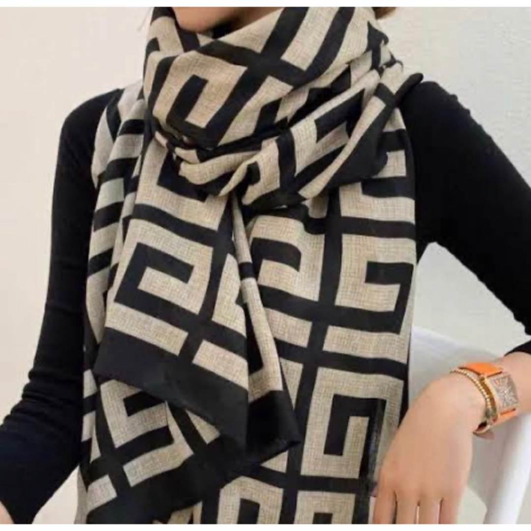 ストール スカーフ 大判 ショール モノトーン 紫外線対策 羽織 冷え対策 レディースのファッション小物(バンダナ/スカーフ)の商品写真