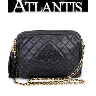 シャネル(CHANEL)のシャネル CHANEL ヴィンテージ マトラッセ ココマーク フリンジ チェーンショルダーバッグ ラム 黒 G金具 【65310】(ショルダーバッグ)