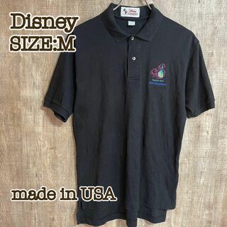 ディズニー(Disney)のDisney ディズニー　ポロシャツ　黒　開園20周年記念　刺繍ロゴM USA製(ポロシャツ)