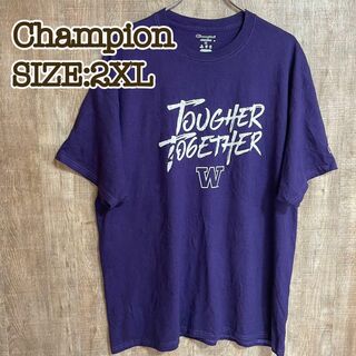 Champion - Championチャンピオン　Tシャツ　パープル　メッセージロゴ　ワッペン2XL