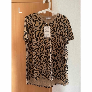 ザラ(ZARA)の新品タグ付き　ZARA ベーシックTシャツ　L (11~13号) | 豹紋(Tシャツ/カットソー(半袖/袖なし))