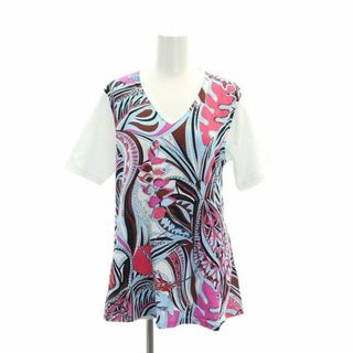 エミリオプッチ(EMILIO PUCCI)のエミリオプッチ プッチ柄切替VネックTシャツ 半袖 カットソー S 白 ホワイト(Tシャツ(半袖/袖なし))